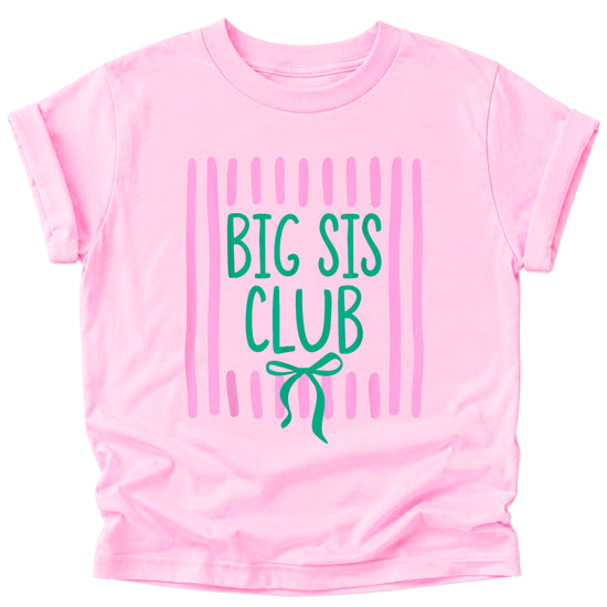 Big Sis Club coquette bow sibling reveal tee for girls in Pink, detail view