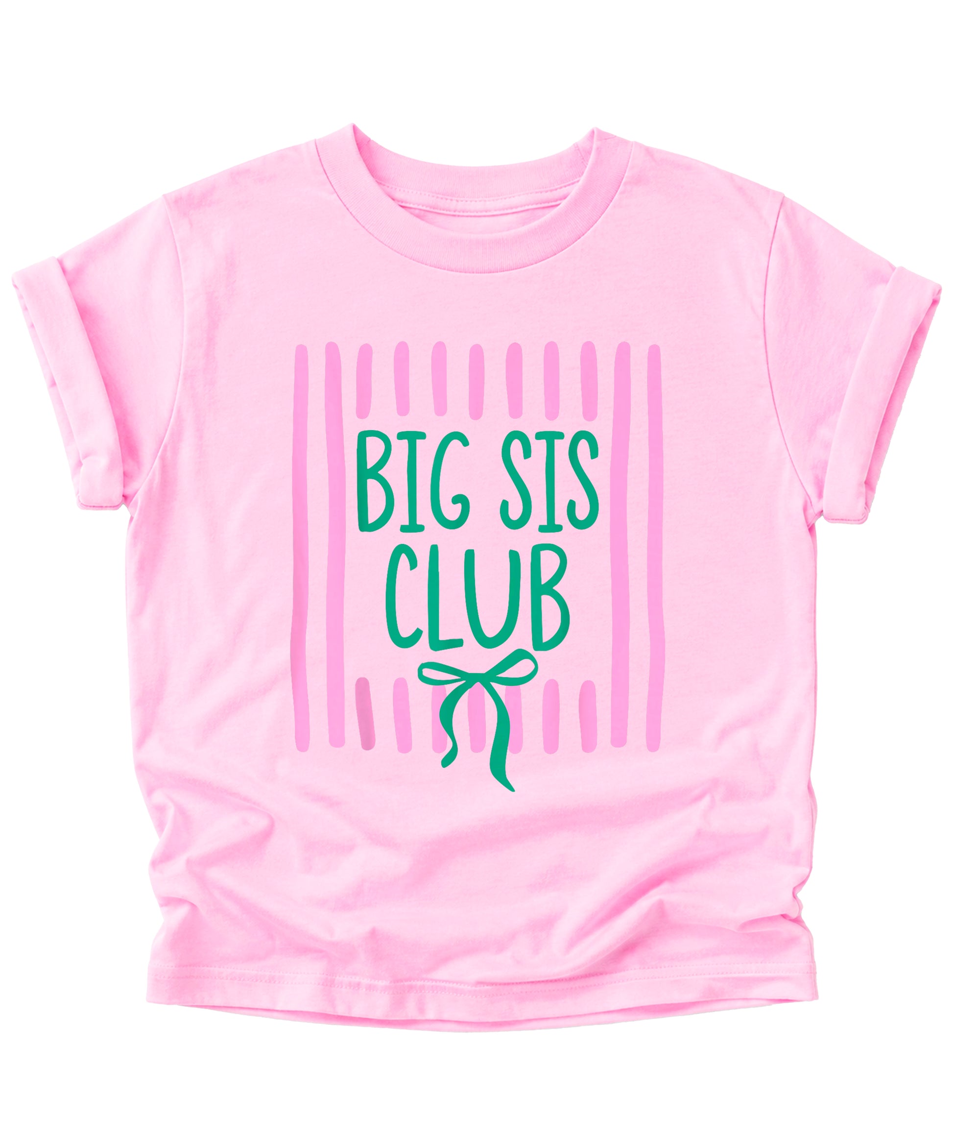 Big Sis Club coquette bow sibling reveal tee for girls in Pink, detail view
