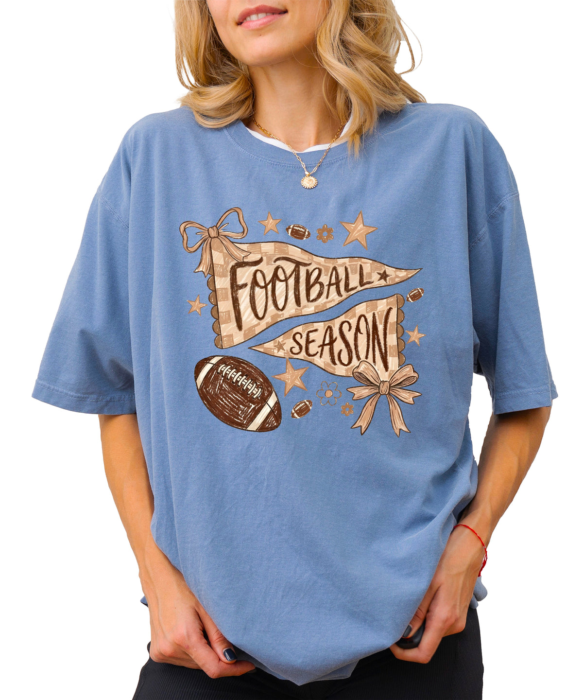 Olive Loves Apple Football Season game day tee - Blue Jean Shirt - view 1