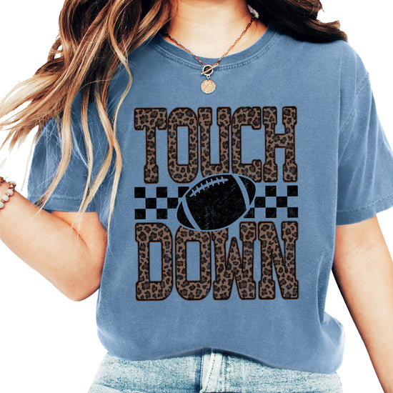 Leopard Print Touchdown Comfort Colors tee in Blue Jean - view 2
