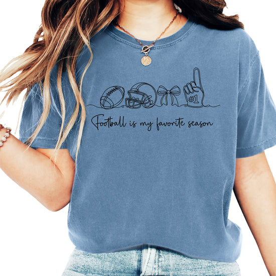 Football is My Favorite Season game day coquette bow Comfort Colors tee, Blue Jean Shirt, view 2