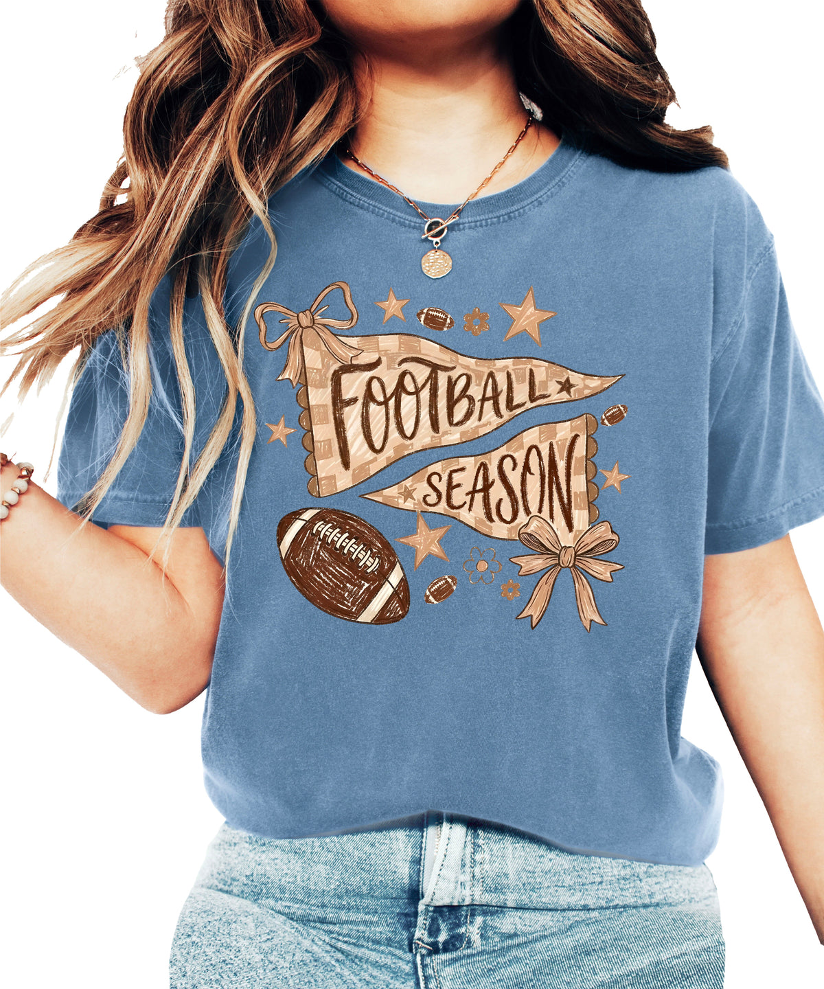 Olive Loves Apple Football Season game day tee - Blue Jean Shirt - view 2