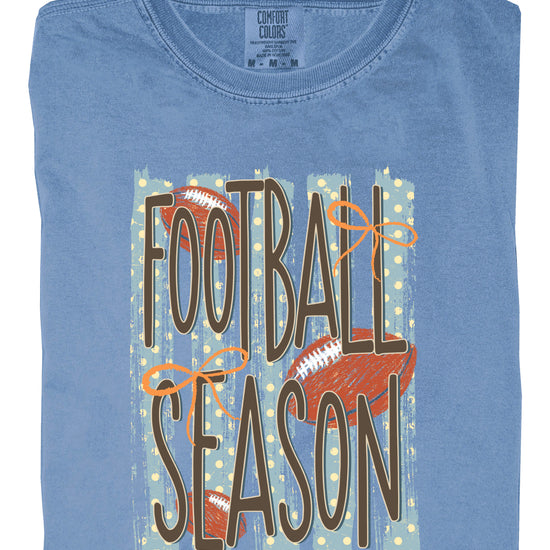 Football Season coquette bow Comfort Colors tee in Blue Jean - view 3