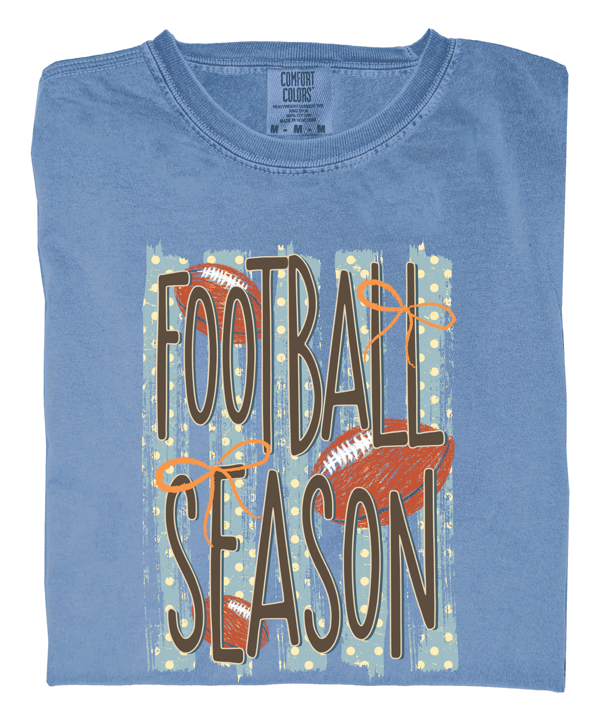 Football Season coquette bow Comfort Colors tee in Blue Jean - view 3