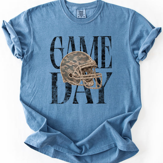 Blue Jean Shirt Game Day Camo Football Helmet Comfort Colors tee view 3 - Olive Loves Apple