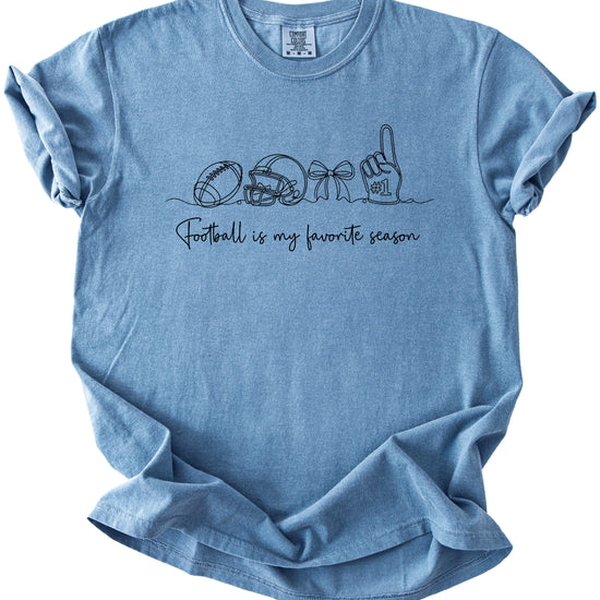 Football is My Favorite Season game day coquette bow Comfort Colors tee, Blue Jean Shirt, view 3