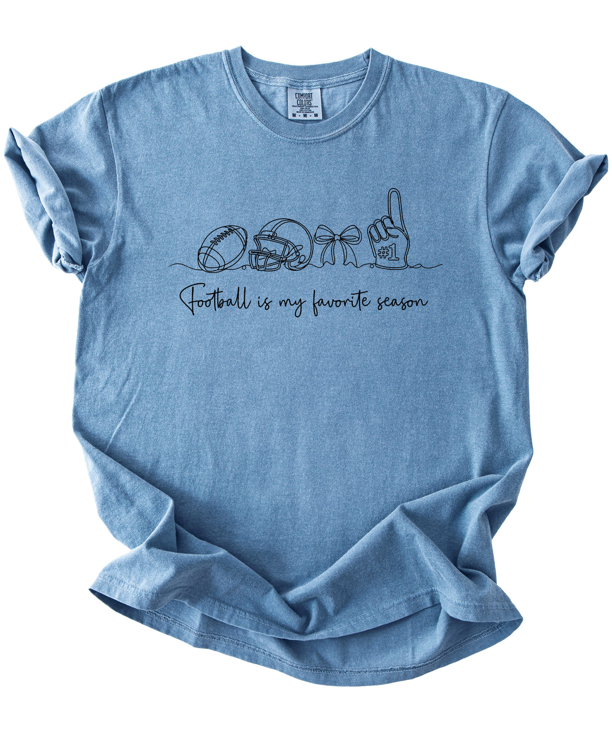 Football is My Favorite Season game day coquette bow Comfort Colors tee, Blue Jean Shirt, view 3