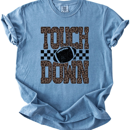 Leopard Print Touchdown Comfort Colors tee in Blue Jean - view 3