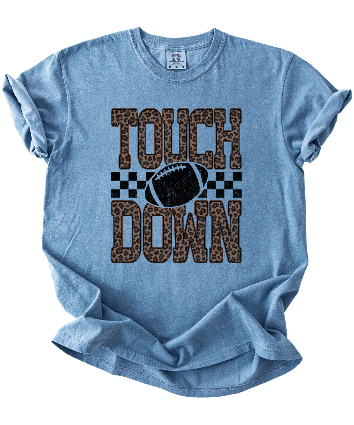 Leopard Print Touchdown Comfort Colors tee in Blue Jean - view 3
