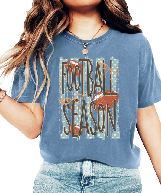 Football Season coquette bow Comfort Colors tee in Blue Jean - view 4