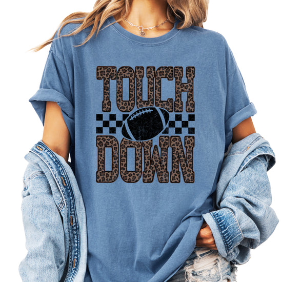Leopard Print Touchdown Comfort Colors tee in Blue Jean - view 4
