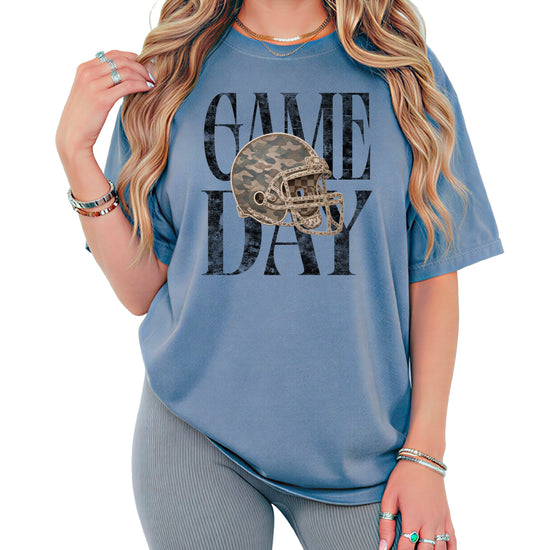 Blue Jean Shirt Game Day Camo Football Helmet Comfort Colors tee view 4 - Olive Loves Apple
