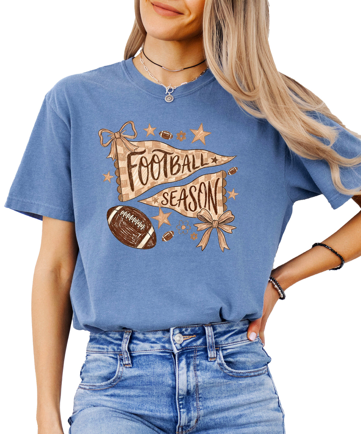 Olive Loves Apple Football Season game day tee - Blue Jean Shirt - view 4