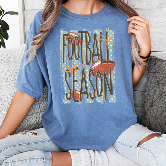 Football Season coquette bow Comfort Colors tee in Blue Jean - view 5