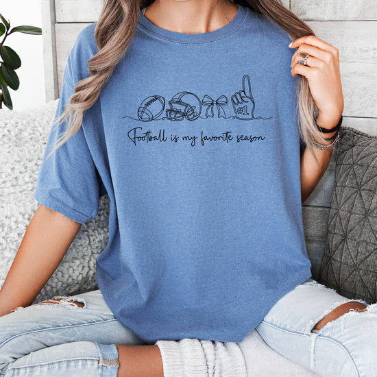Football is My Favorite Season game day coquette bow Comfort Colors tee, Blue Jean Shirt, view 5