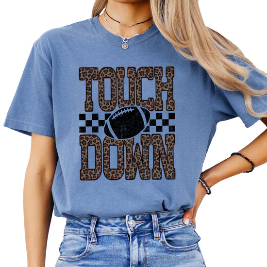 Leopard Print Touchdown Comfort Colors tee in Blue Jean - view 5