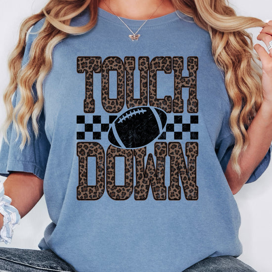 Leopard Print Touchdown Comfort Colors tee in Blue Jean - view 6