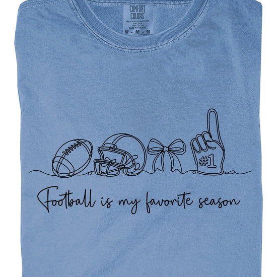 Football is My Favorite Season game day coquette bow Comfort Colors tee, Blue Jean Shirt, view 6