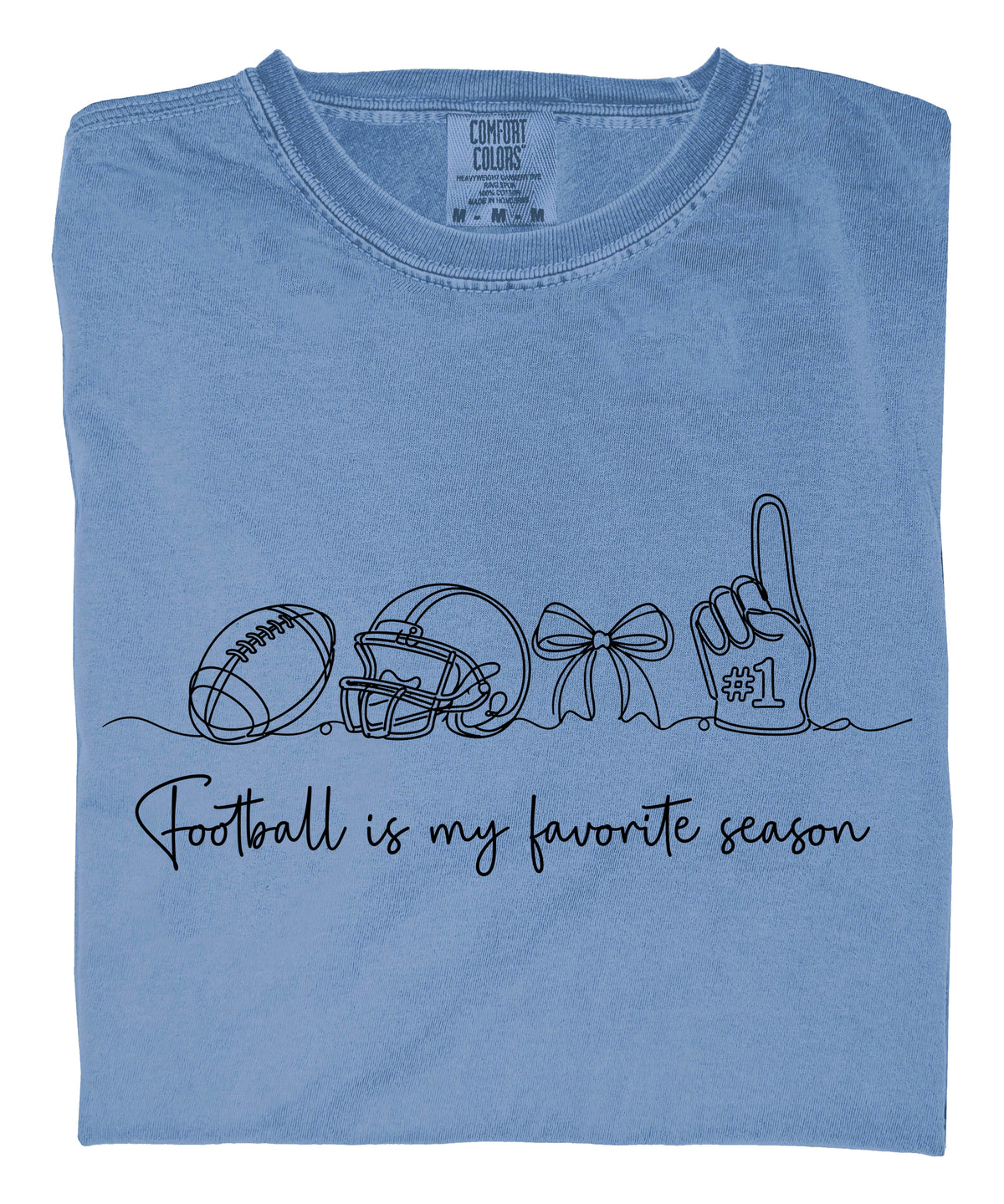 Football is My Favorite Season game day coquette bow Comfort Colors tee, Blue Jean Shirt, view 6