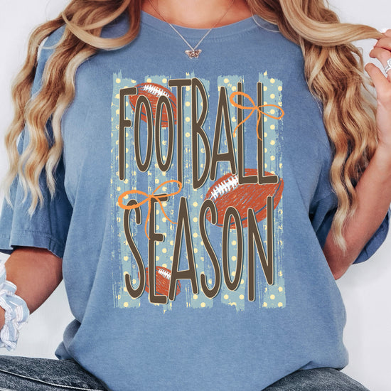 Football Season coquette bow Comfort Colors tee in Blue Jean - view 6