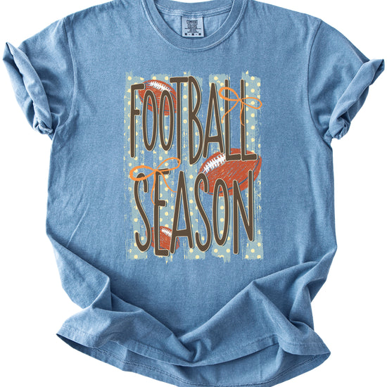 Football Season coquette bow Comfort Colors tee in Blue Jean - view 7