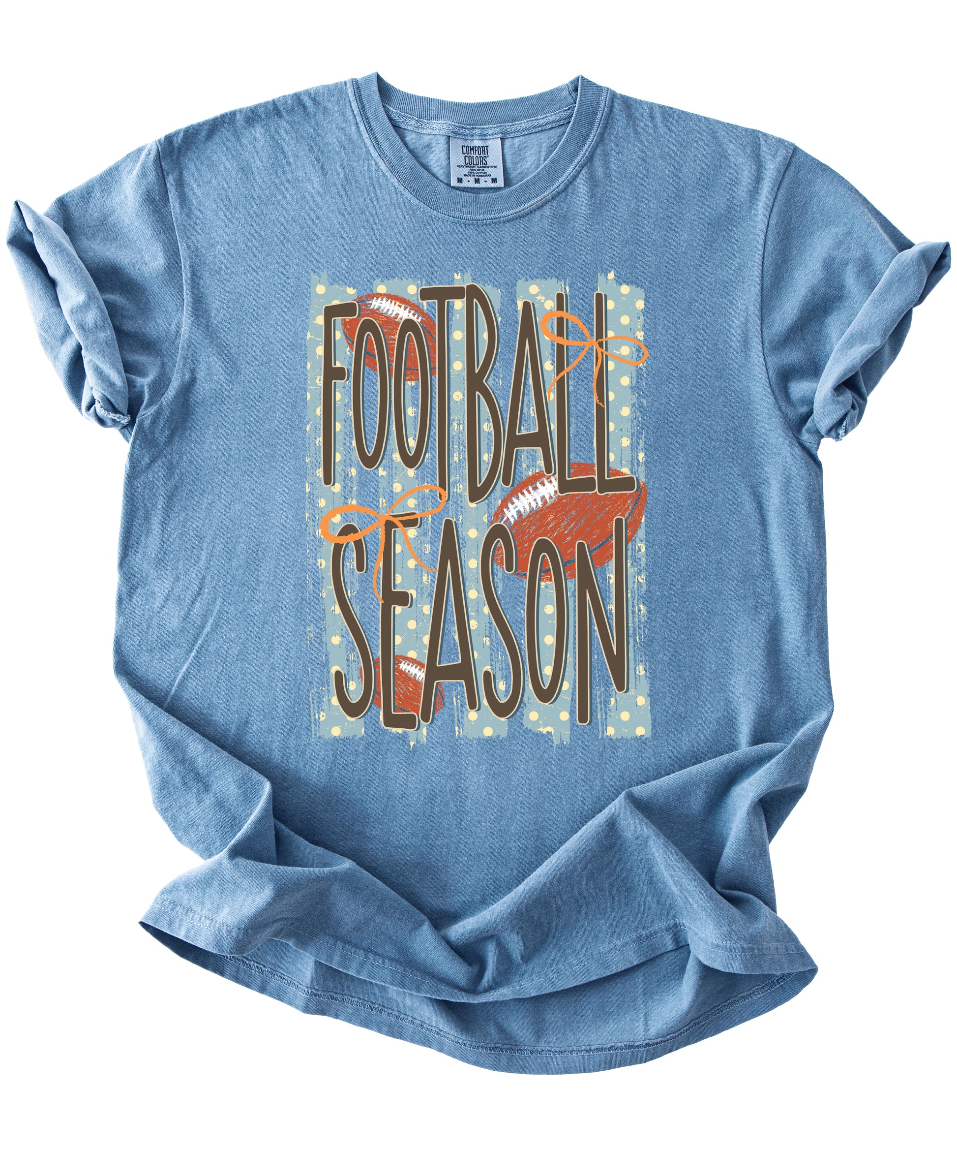 Football Season coquette bow Comfort Colors tee in Blue Jean - view 7