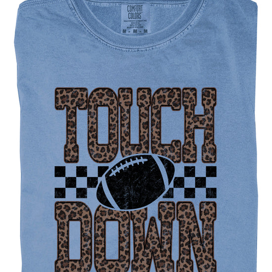 Leopard Print Touchdown Comfort Colors tee in Blue Jean - view 7