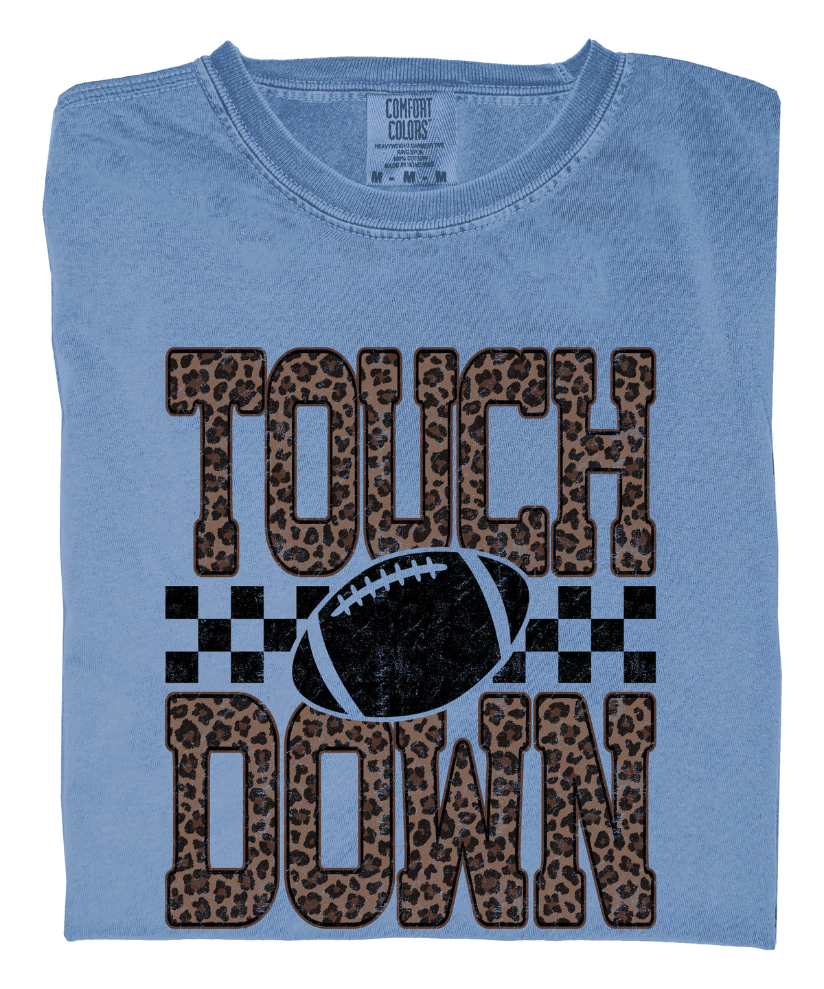 Leopard Print Touchdown Comfort Colors tee in Blue Jean - view 7