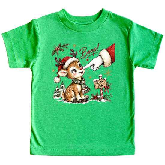 Boop reindeer Christmas shirt for baby, toddler and kids, Vintage Green tee, image 1