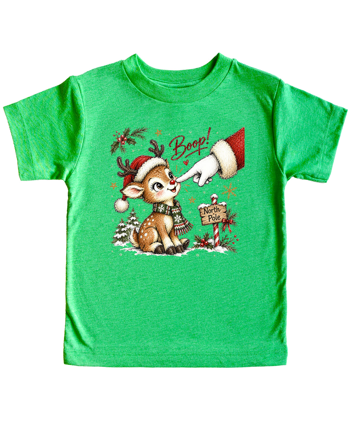 Boop reindeer Christmas shirt for baby, toddler and kids, Vintage Green tee, image 1