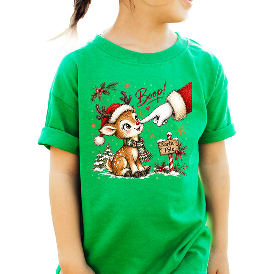 Boop reindeer Christmas shirt for baby, toddler and kids, Vintage Green tee, image 2