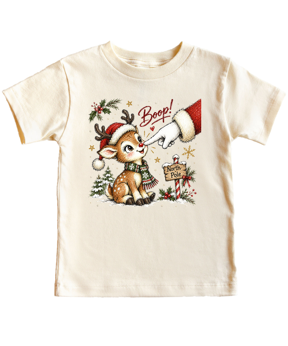 Boop reindeer Christmas shirt for baby, toddler and kids, Natural tee, image 1