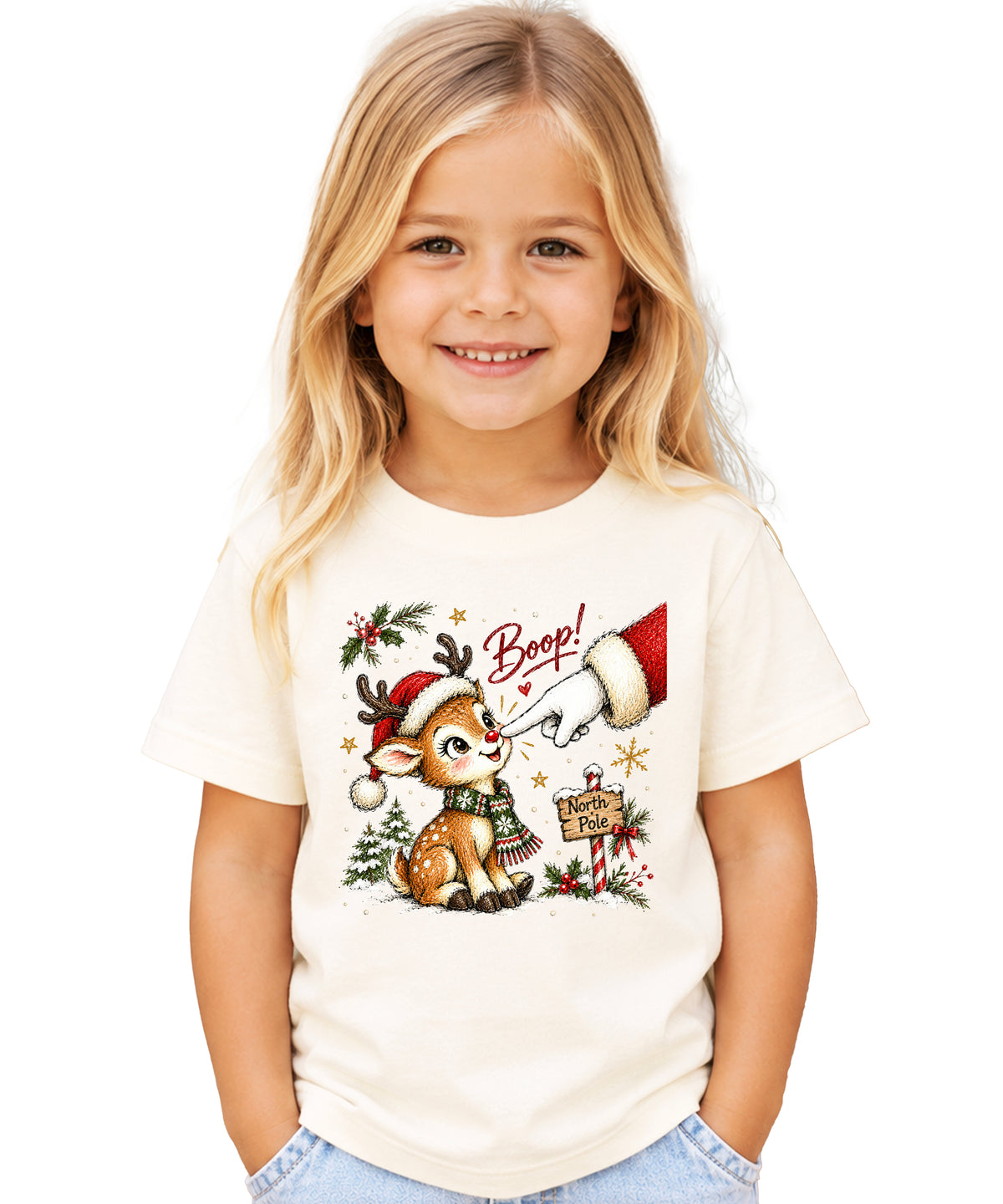 Boop reindeer Christmas shirt for baby, toddler and kids, Natural tee, image 2