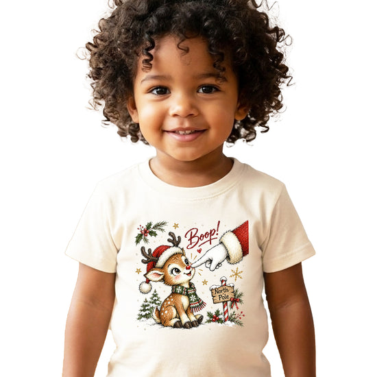 Boop reindeer Christmas shirt for baby, toddler and kids, Natural tee, image 3