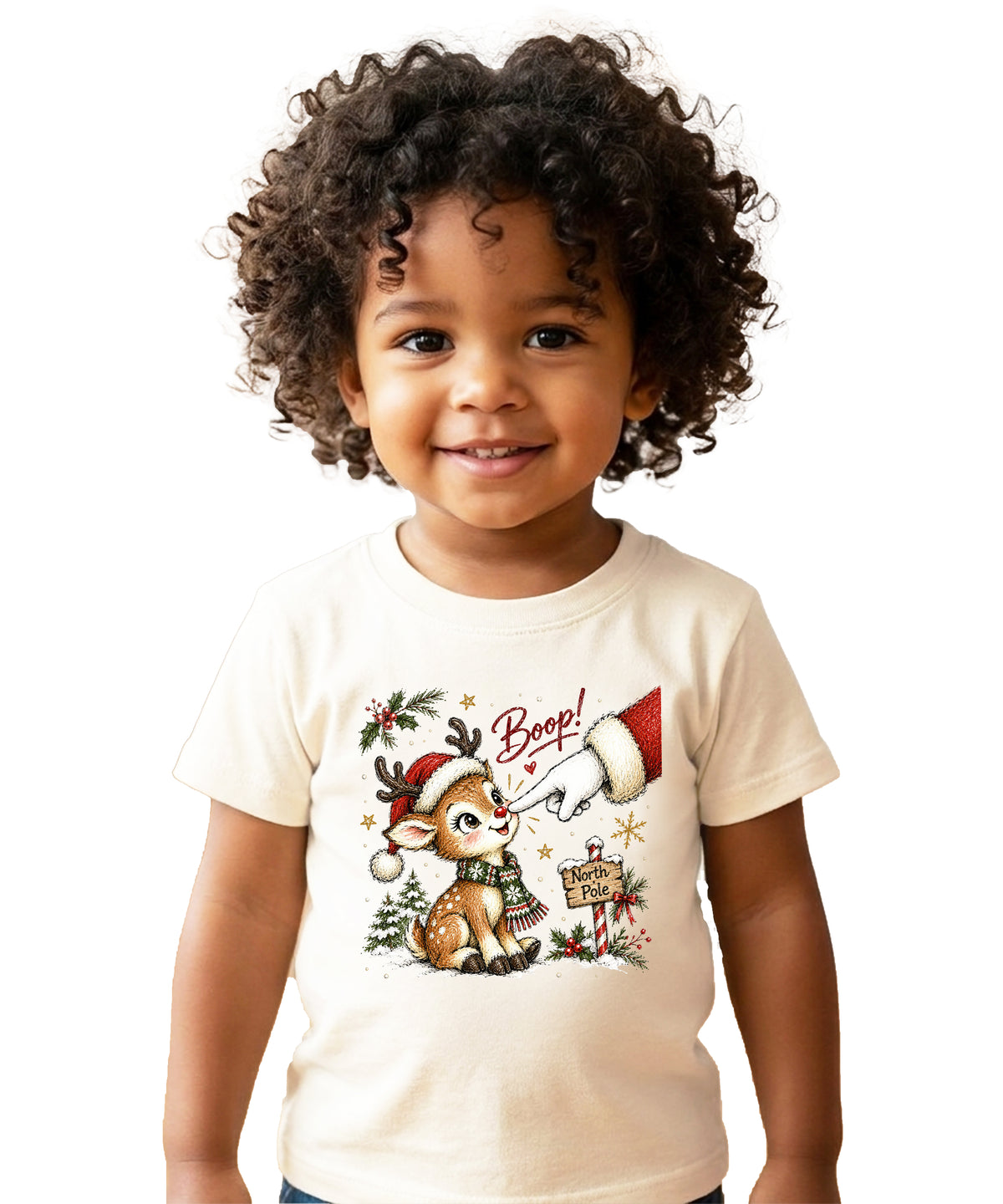 Boop reindeer Christmas shirt for baby, toddler and kids, Natural tee, image 3