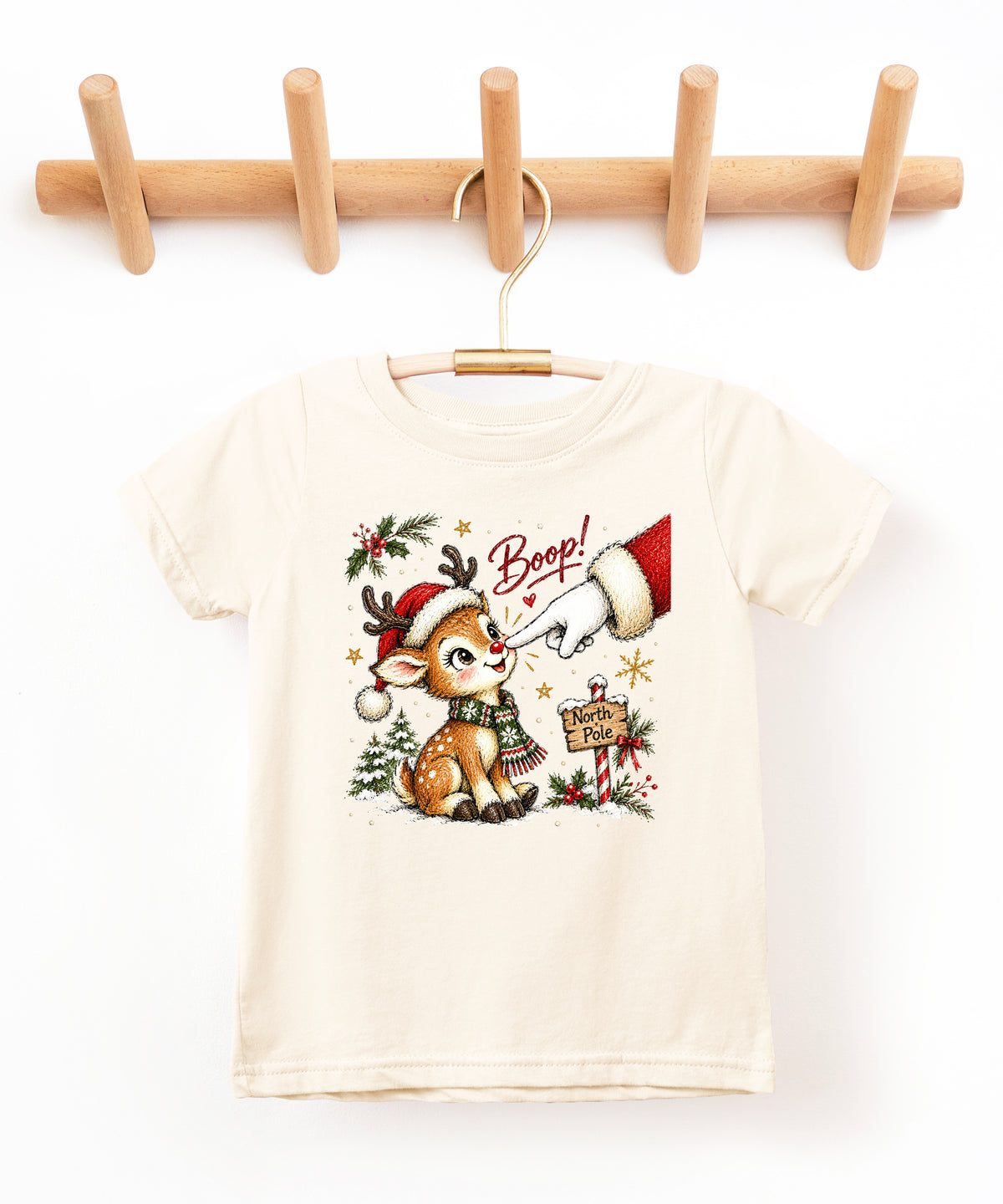 Boop reindeer Christmas shirt for baby, toddler and kids, Natural tee, image 4