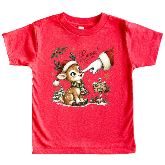 Boop reindeer Christmas shirt for baby, toddler and kids, Vintage Red tee, image 1