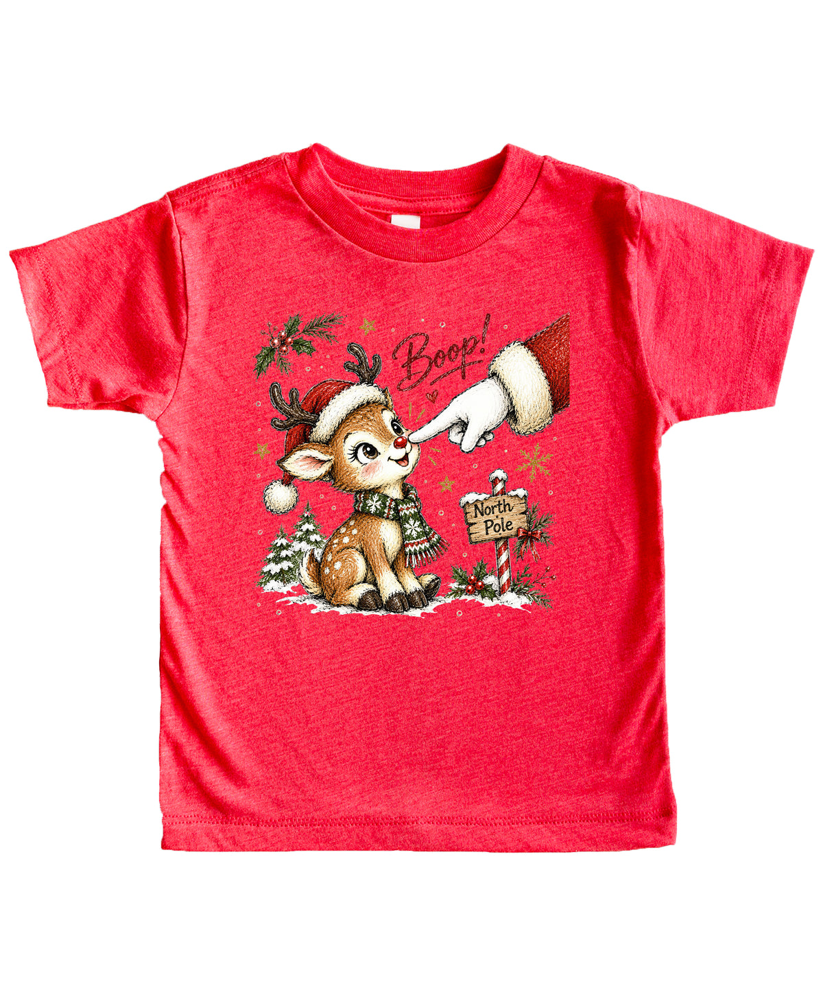 Boop reindeer Christmas shirt for baby, toddler and kids, Vintage Red tee, image 1