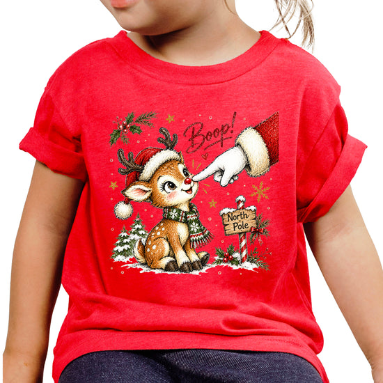 Boop reindeer Christmas shirt for baby, toddler and kids, Vintage Red tee, image 2