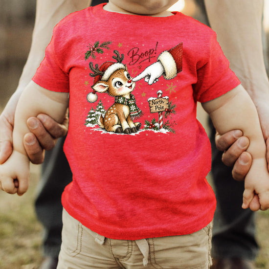 Boop reindeer Christmas shirt for baby, toddler and kids, Vintage Red tee, image 3