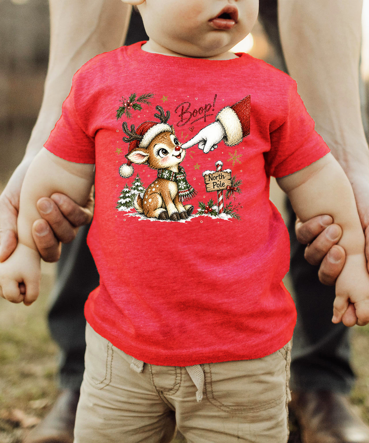 Boop reindeer Christmas shirt for baby, toddler and kids, Vintage Red tee, image 3