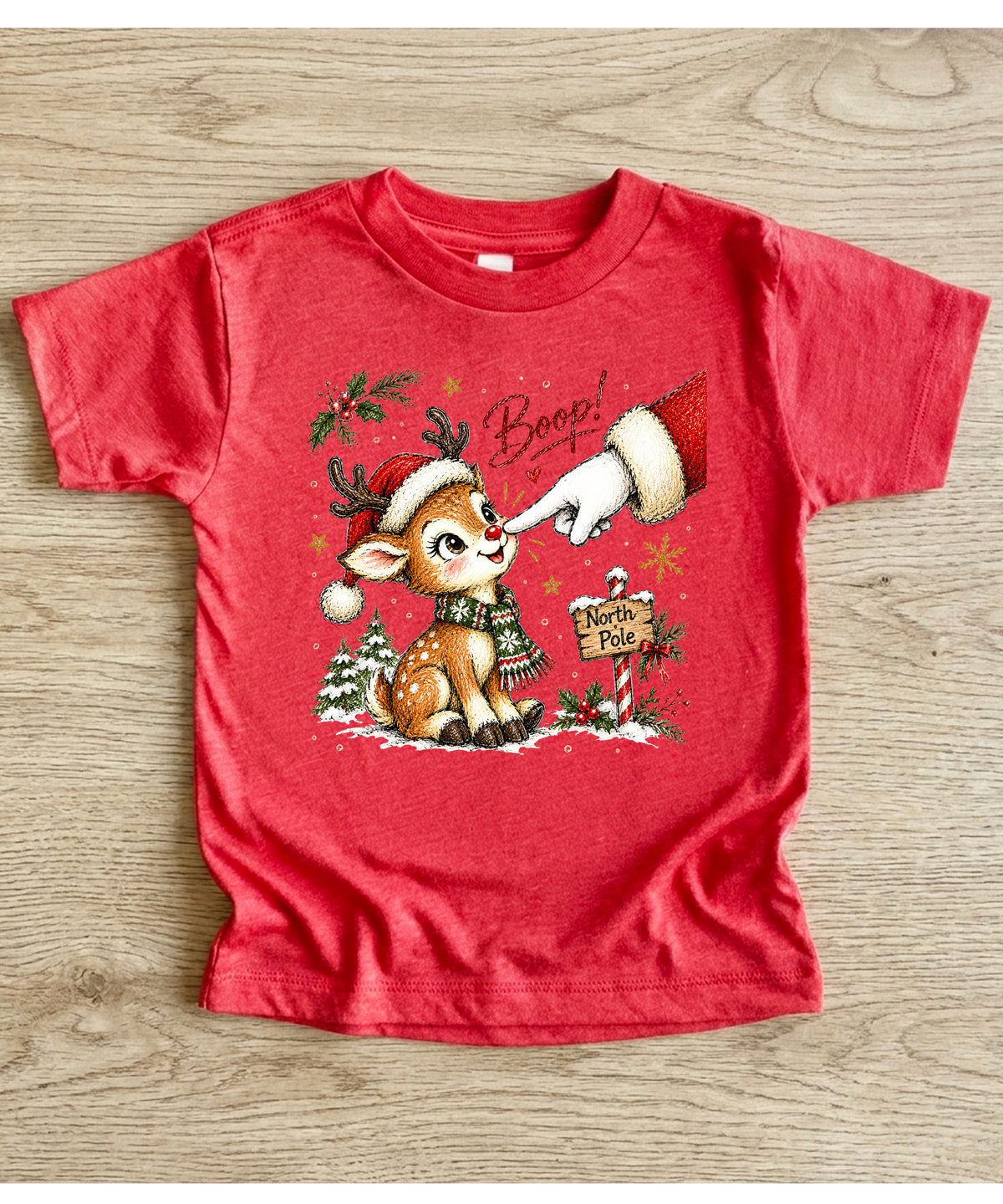 Boop reindeer Christmas shirt for baby, toddler and kids, Vintage Red tee, image 4