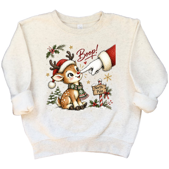 Santa boop reindeer Christmas sweatshirt for kids in Natural Heather