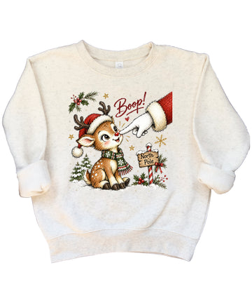 Santa boop reindeer Christmas sweatshirt for kids in Natural Heather