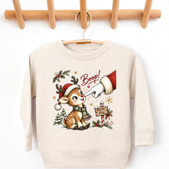 Santa boop reindeer Christmas sweatshirt for kids in Natural Heather