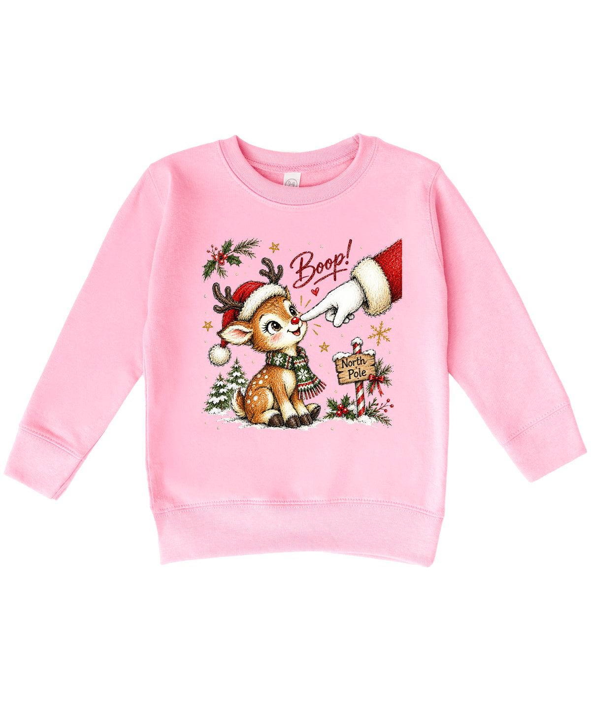 Santa boop reindeer Christmas sweatshirt for toddlers in Pink