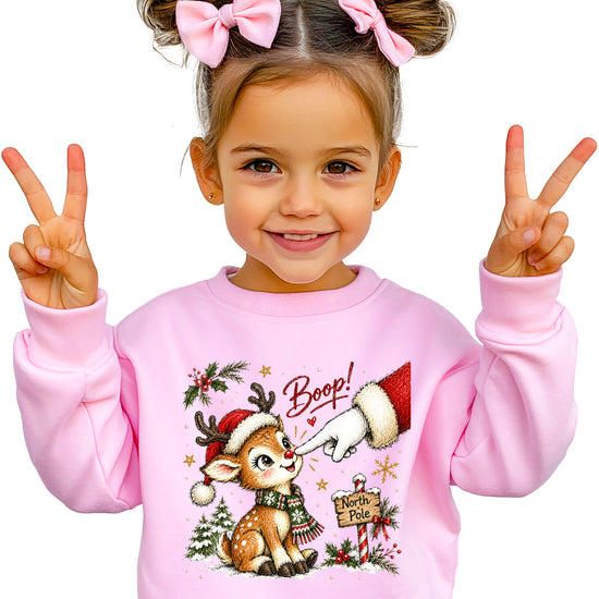 Santa boop reindeer Christmas sweatshirt for toddlers in Pink