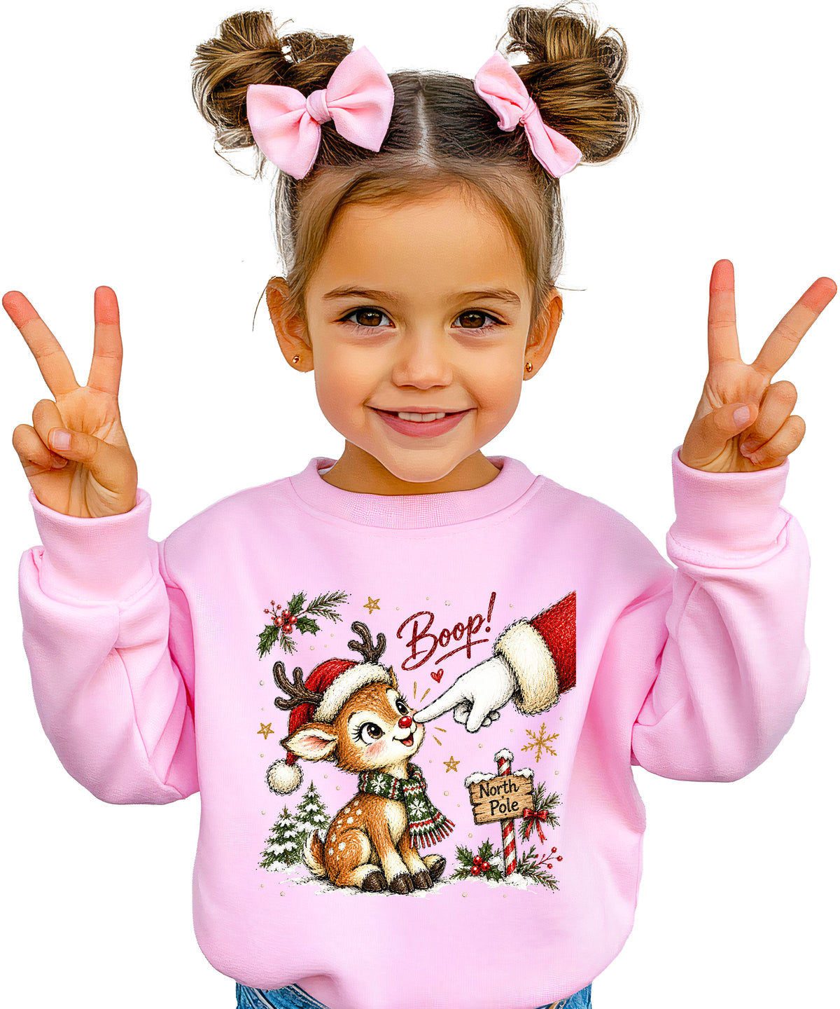 Santa boop reindeer Christmas sweatshirt for toddlers in Pink