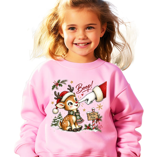 Santa boop reindeer Christmas sweatshirt for toddlers in Pink