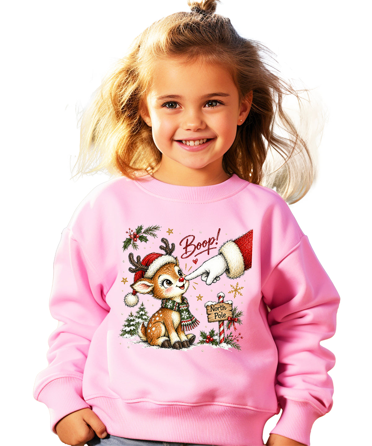 Santa boop reindeer Christmas sweatshirt for toddlers in Pink